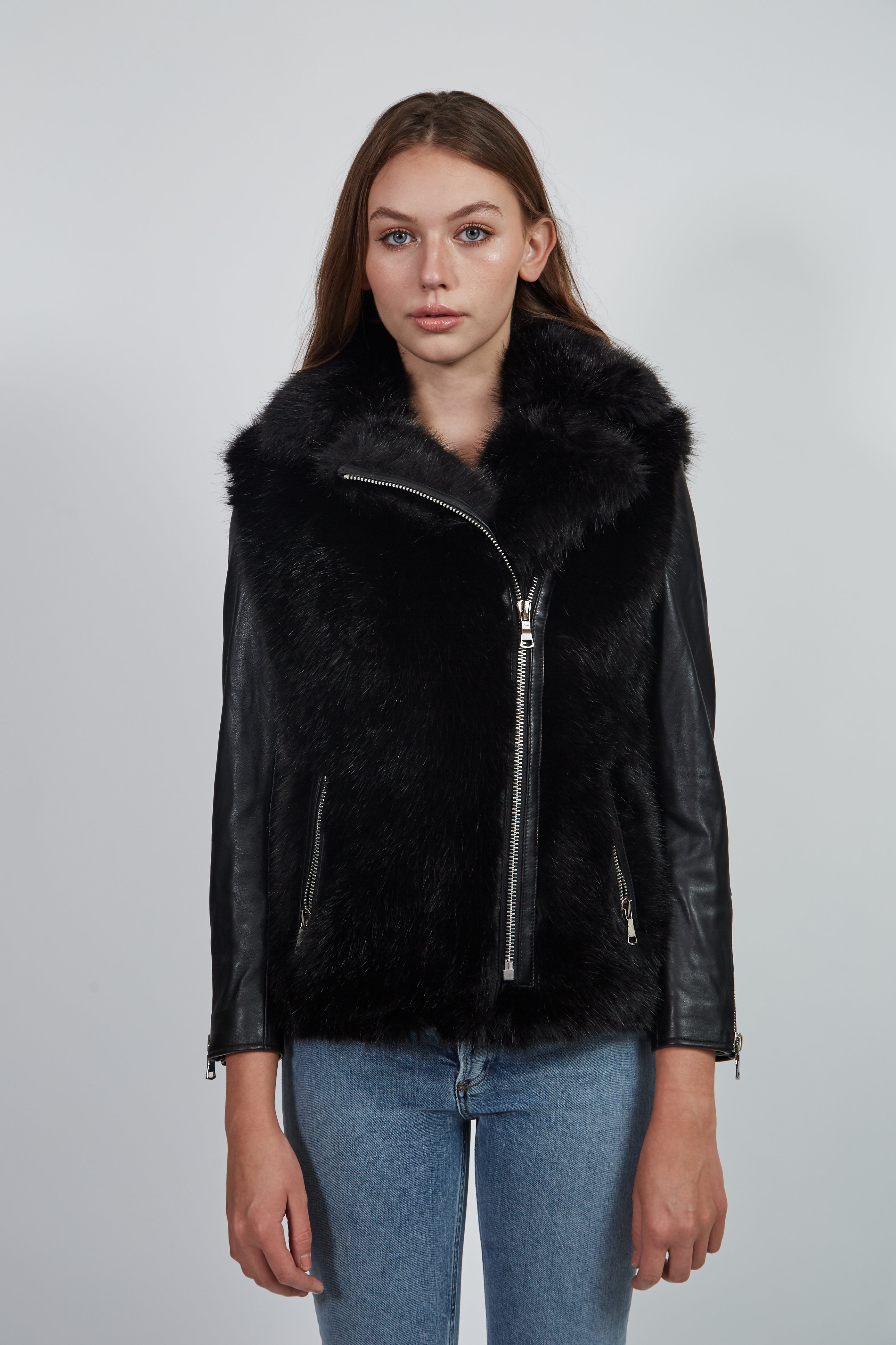 FAUX FUR BIKER JACKET